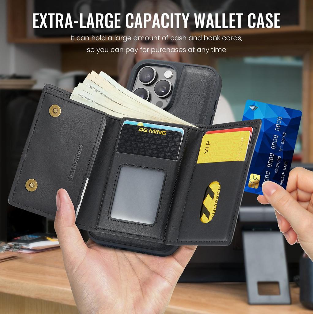 Luxury Detachable Magnetic Leather Phone Wallet Case Stand For iPhone 17 Air 16 15 Plus 13 12 Pro Max Samsung S26 S25 S24 Ultra Google Card Slot Cover