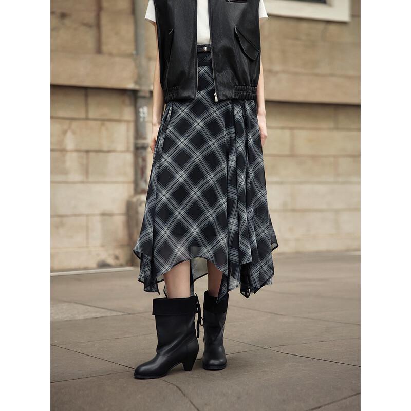 

ELLE French Plaid Chiffon A-line Skirt S