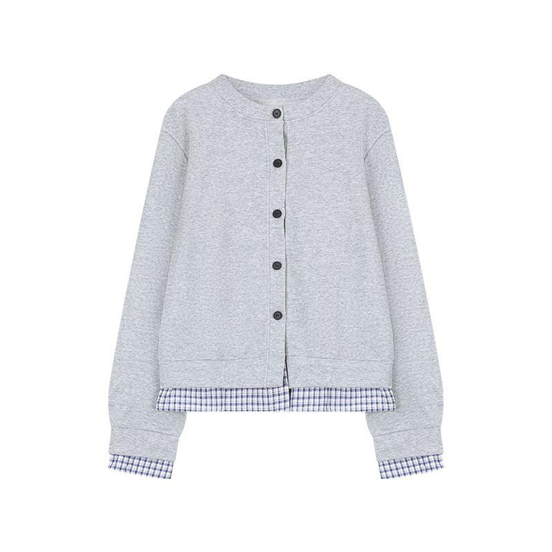 

Серый Стильный Нишевый Стиль Обманка Двойка Длинные Рукава Верхняя Одежда Женская Осенняя Маленькая Милая и Свободная Повседневная Защита от Солнца Топ Grey M