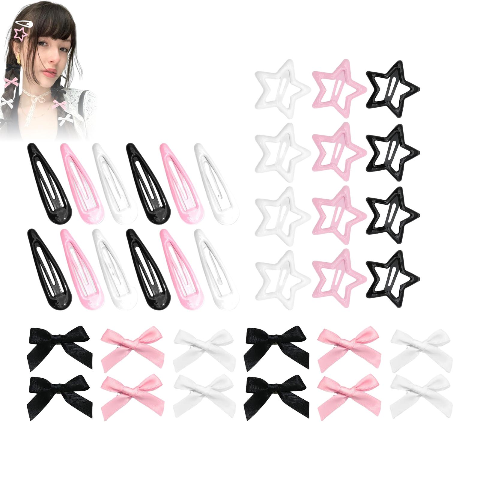 

36 шт. Заколки для волос в стиле Y2K для женщин розовые черные с бантиками звездами набор зажимов BB популярные заколки K-pop модные аксессуары для волос для девочек