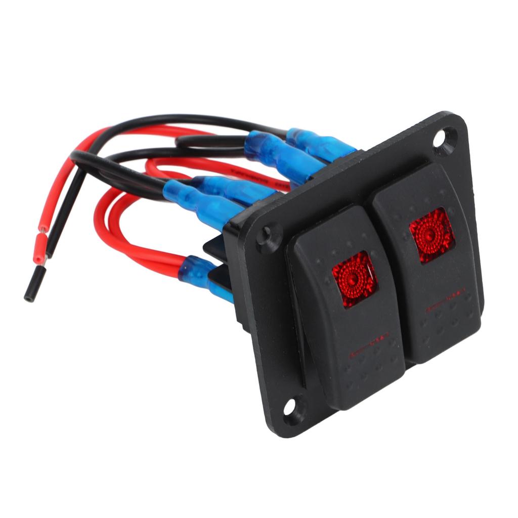 Rocker Switch Panel 2 Gang On Off Pre Wired Red LED 12V 24V 20A 10A with Marine Vehicle Labels