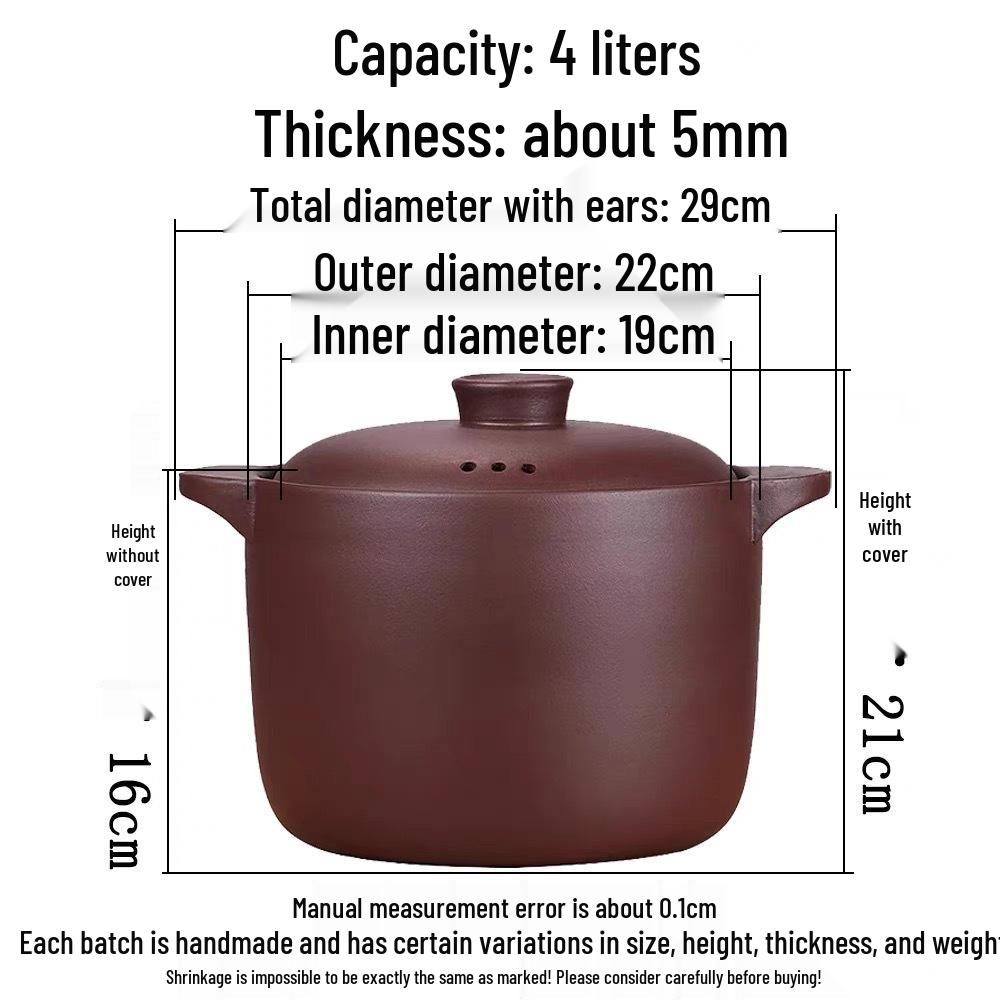 Yixing Zisha Authentic 6L Unglazed Earthenware Stew Pot for Chicken, Home Use, Open Flame & Gas Stove Compatible, High Temperature Resistant