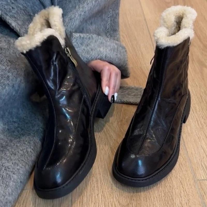 thick-soled snow boots women's new winter thin boots warm cotton shoes fluffy shoes small short boots