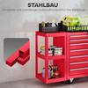 Workshop Cart Tool Cart with 7 Drawers, Removable Side Shelf, 4 Casters with Locking Brake, 96x33.5x75cm, Red