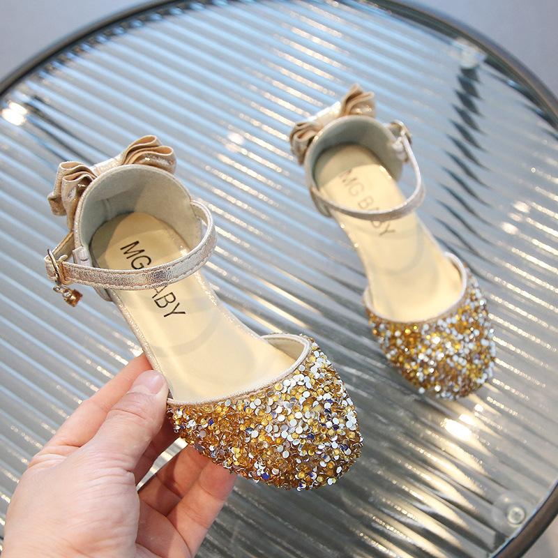 Modne Skórzane Buty Moda Wszechstronne Codzienne Buty Księżniczki Kryształowe Proste Wykwintne Buty Dziewczęce Codzienne Buty Dziecięce Wysokie Obcasy Sandały