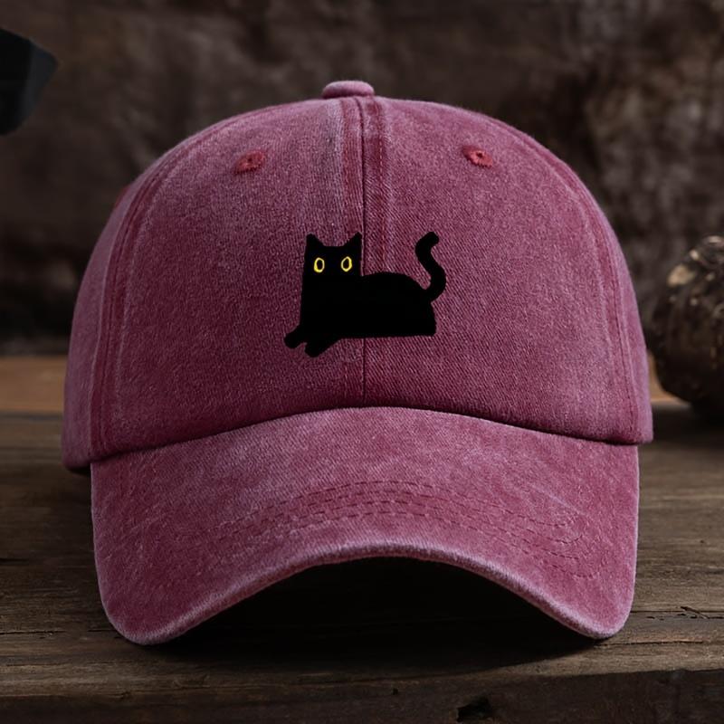 Adjustable black cat printed baseball cap, outdoor fishing casual cap, comfortable headwear