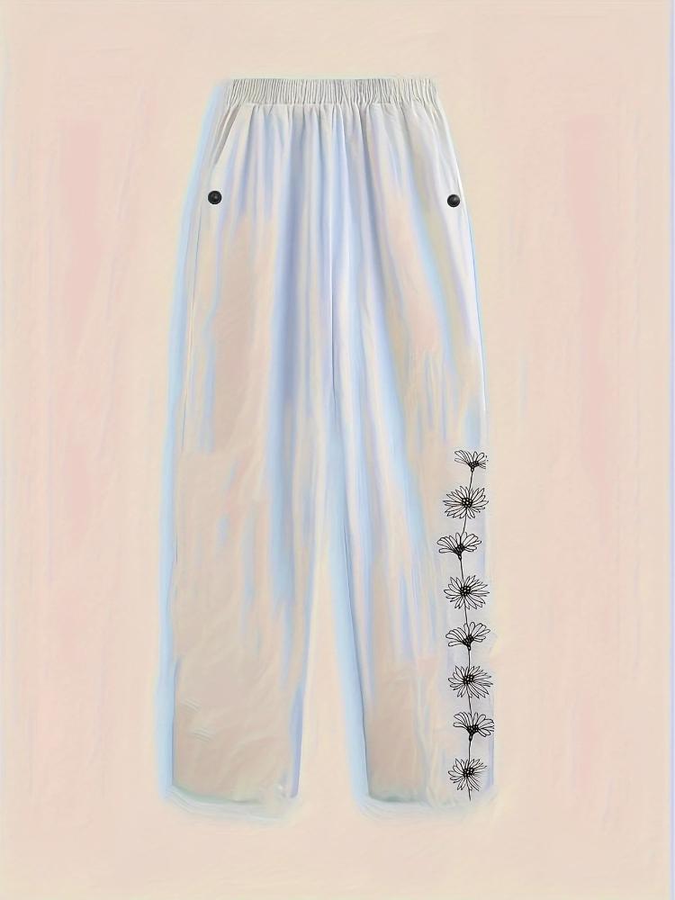 Spodnie z nadrukiem kwiatowym w dużych rozmiarach, wiosenno-letnie, swobodne, z kieszeniami i elastyczną talią, odzież damska w dużych rozmiarach