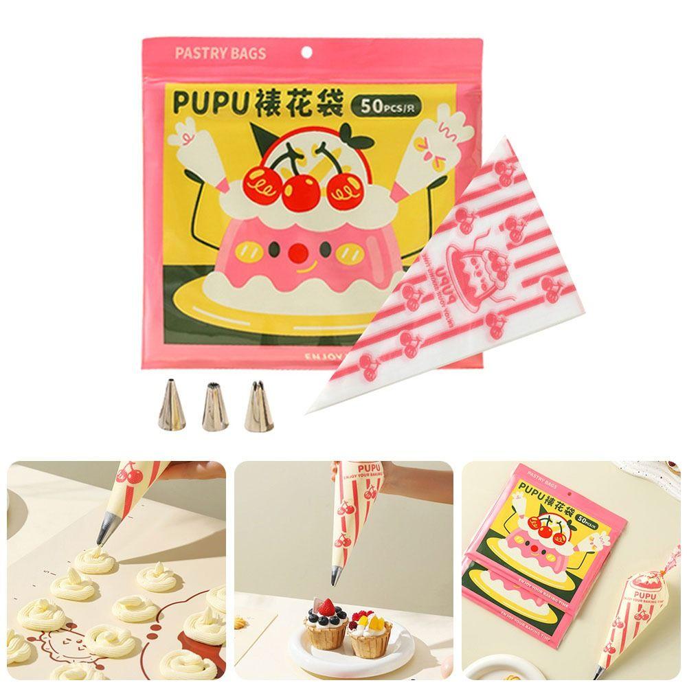 Langlebige Einweg-Spritzbeutel für Sahne, verdickt, mit 3 Spritztüllen, Dekorierbeutel, Back-Dekorierbeutel, Sahne-Werkzeuge