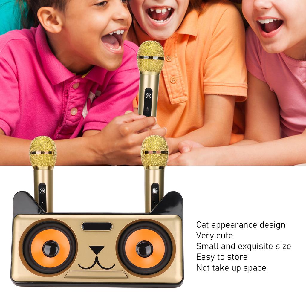 Karaoke Speaker HIFI Portable Cute Desk Speaker with 2 Wireless Microphone for Family KTV
