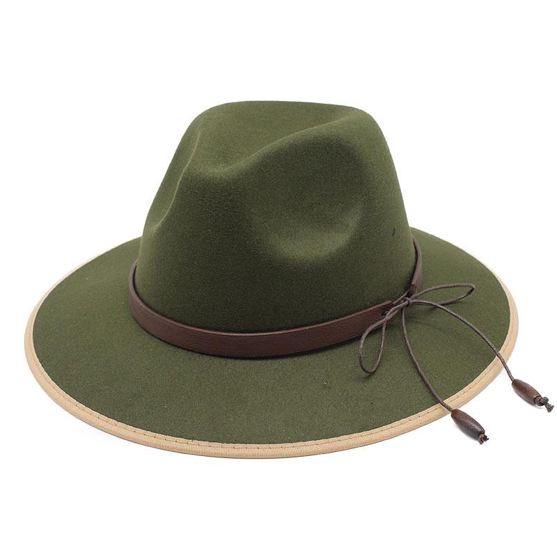 2022 White Hemmed Woolen Top Hat Versatile Jazz Hat British Wide-Brimmed Panama Cowboy Hat Children