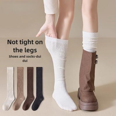 2 Paar Damen Frühling und Herbst Reine Baumwolle Lange Bein-Frottee-Socken