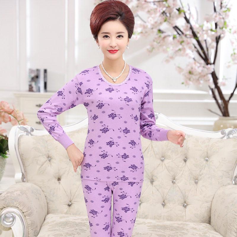 Women's Plus Size Cotton Warm Long Johns Set - Autumn Grandma Style