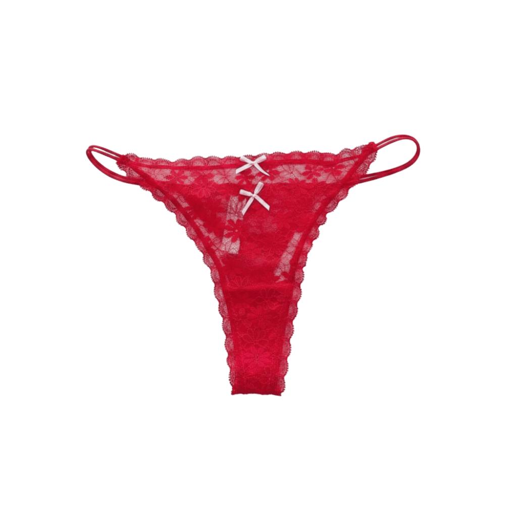 Transparent Lace Thong Women Sweet Style Thin Strap Seamless Underwear Panties Hollow Out Lace Bow Underpants Daily Wear