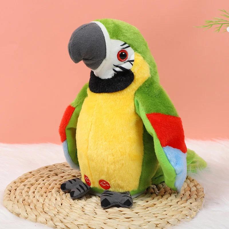 Talking Macaw Parrot Plush Toy Stuffed Animal That Repeats What You Say Electronic Record Animated Speaking Bird Pet for Kids