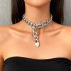 Gold Chunky Chain Choker Necklace with Lock Pendant Punk Hip Hop Jewelry for Women
