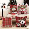 Christmas Pillowcase Snowman Ornament Plaid Reindeer Design For Sofa Bedroom Decor Flat Printing Technology