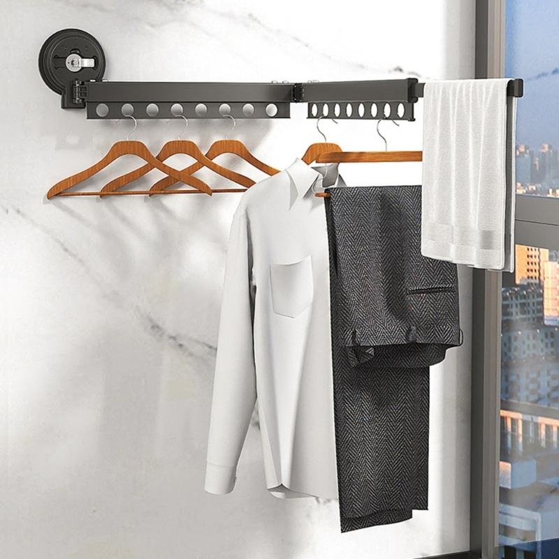 Wall Mounted Clothes Drying Rack Laundry Drying Rack for Laundry Space Saver Clothes Rack Retractable Dryer Racks Black