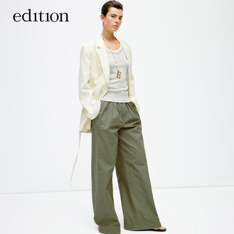 Edition Women's Pleated Wide-Leg Cotton Cargo Pants