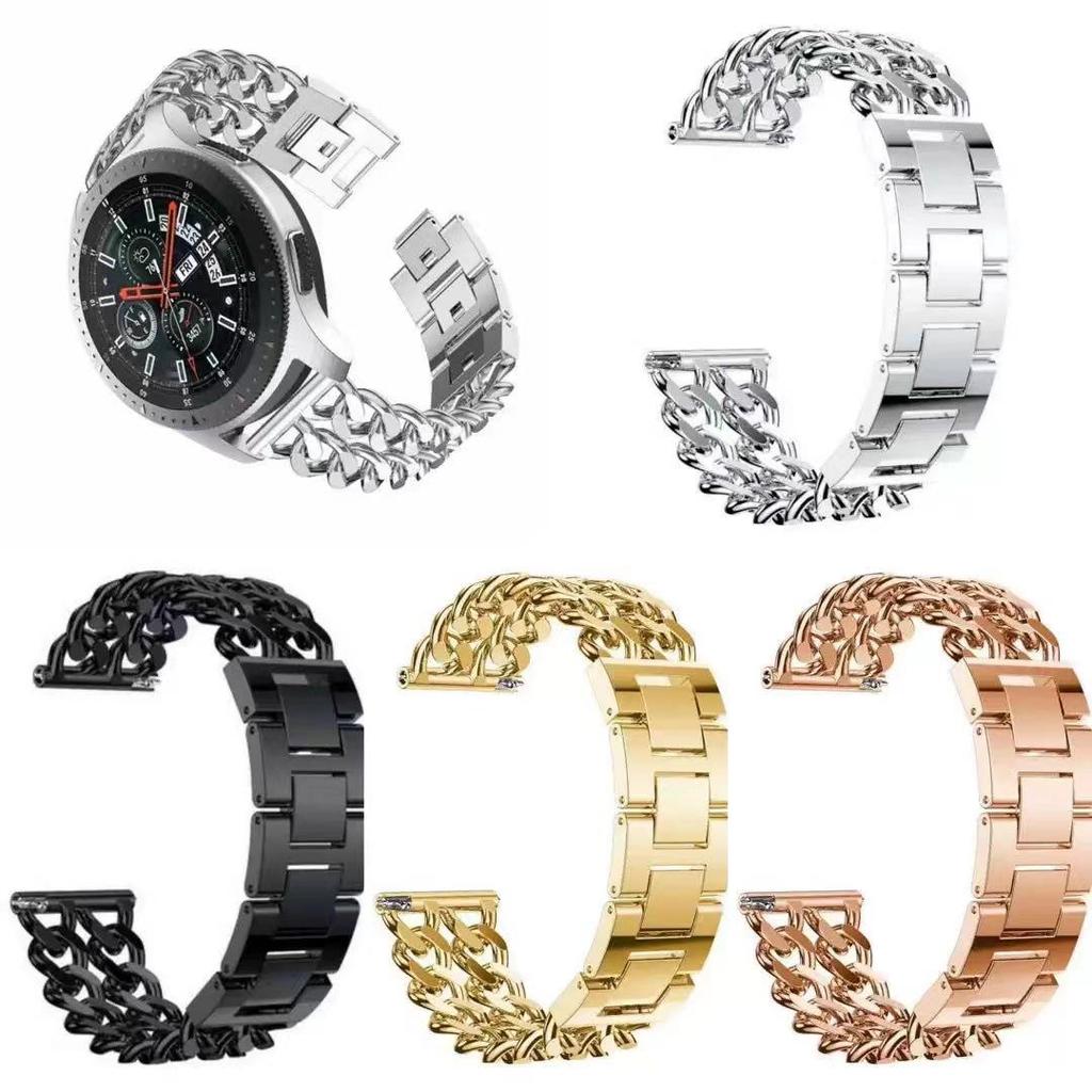 Compatible with Samsung Watch 5/6/7/8 & 7 Ultra, Stylish Metal and Denim Chain Double-Row Watch Strap for Huawei 3/4/5/6.