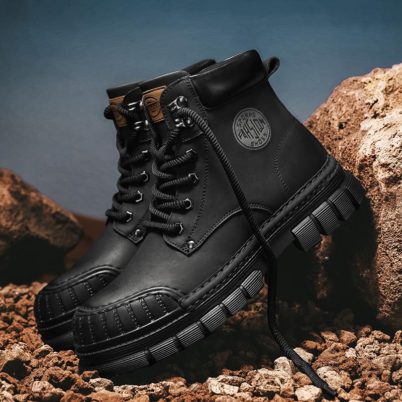 

Мужские кожаные ботинки слипоны для улицы, обувь на платформе, роскошный бренд, мужские зимние плюшевые сапоги для снега, универсальные мужские ботинки для мотокросса 45 чёрный