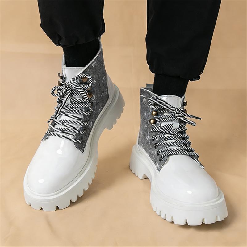 Luxury Fashion New Lace Up Mixed Patchwork Casual Ankle Boot for Men Winter Brand Designer High Tops Shoes Zapatos Hombre
