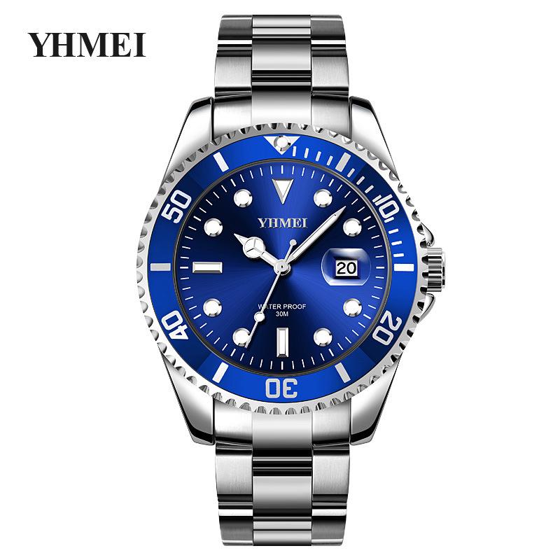 Men's Business Series Stainless Steel Watch with Calendar & Rotatable Bezel - Waterproof Quartz Dial