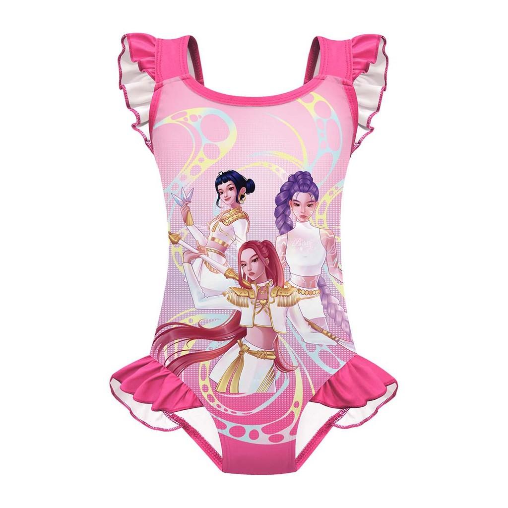 

Детский Девочки Аниме Мультяшный ПОП Певица Руми Зои Мира Принт Волан Без рукавов Цельный Купальник Купальник 160cm