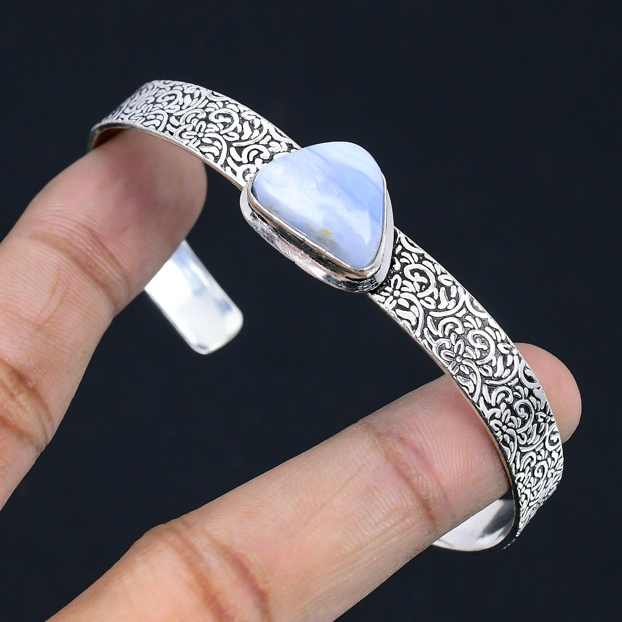 

Натуральный браслет из агата «голубой кружевной» с регулируемым размером, ювелирное изделие из серебра 925 пробы Adjustable