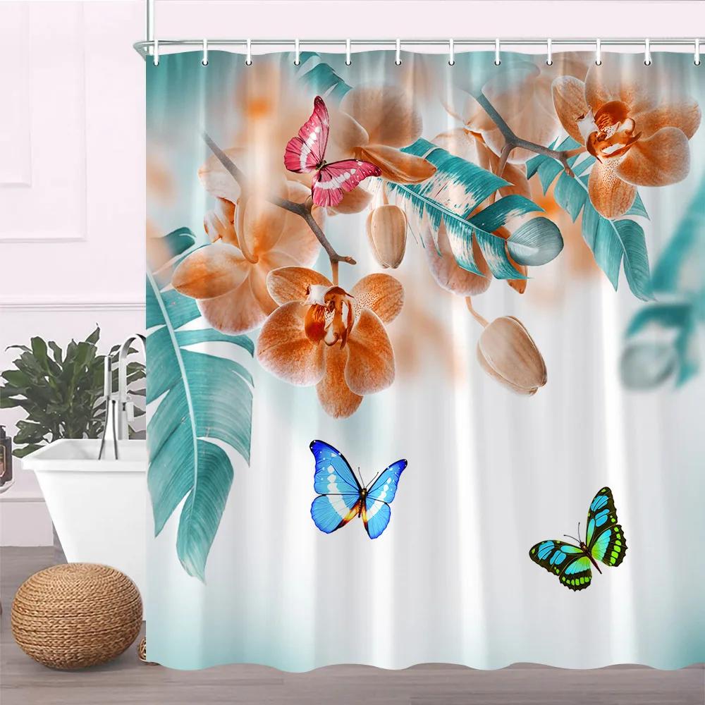 Unframed Plant Flower Shower Curtains Dandelion Watercolor Butterfly Floral Bath Screen Garden Bathroom Accessories Set Home D