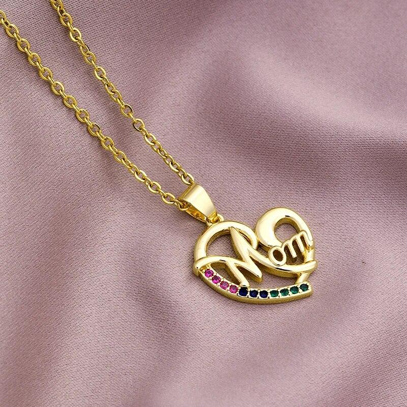 Elegancki prezent na Dzień Matki MaMa Letter Name Naszyjniki ze stali nierdzewnej Łańcuch z miedzianą cyrkonią sześcienną Biżuteria dla kobiet