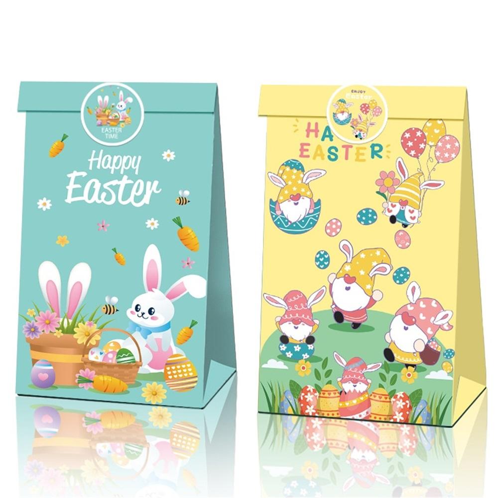12-Pack Easter Gift Bags With Stickers, 22x12x8cm Kraft Paper Party Favor Bags For Holiday