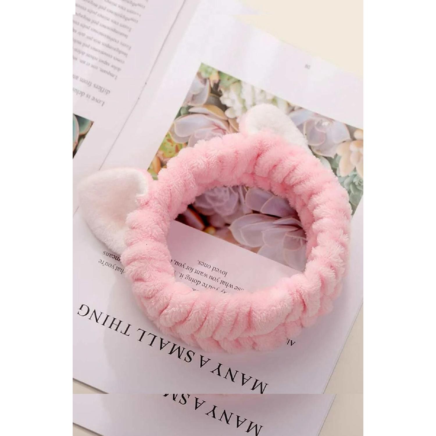 

Стрічка для макіяжу та ванни з плюшевими вушками рожевий