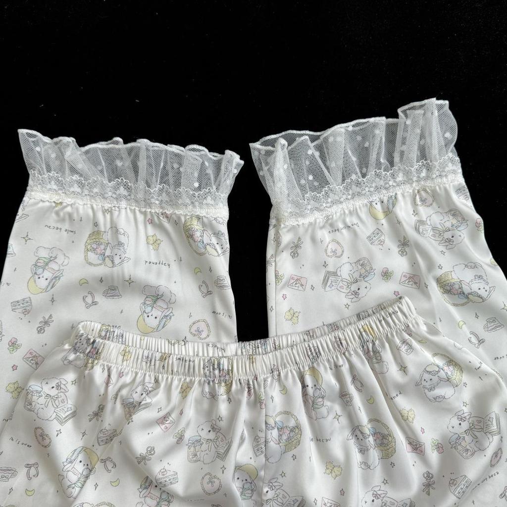 2026 Women's Ice Silk Floral Pajama Set: Long Sleeve Top, Long Pants, Lace Camisole with Bra Pads