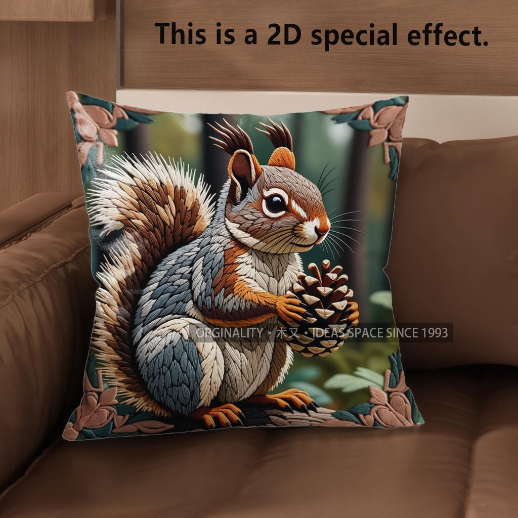 2D Cute Squirrels With Cones Decorative Pillow Covers Pattern Cushion Cover Suitable For Sofa Bedroom Car Pillow Cover