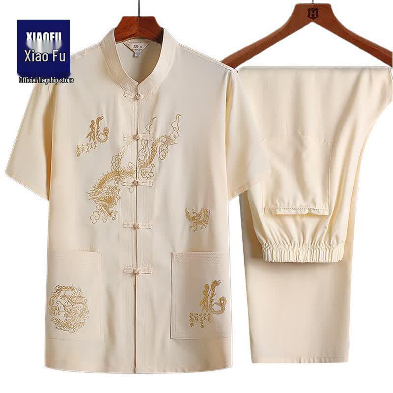 Men's Mid-Aged Chinese Style Short Sleeve Tang Suit