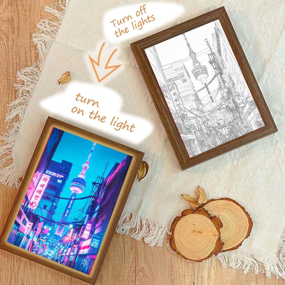 

Лампа настроения Сеул Светопись Фоторамка Светодиодный ночник Красивые городские лампы Прикроватная тумбочка Украшение для дома и комнаты Подарки для друзей A5(23x17cm)