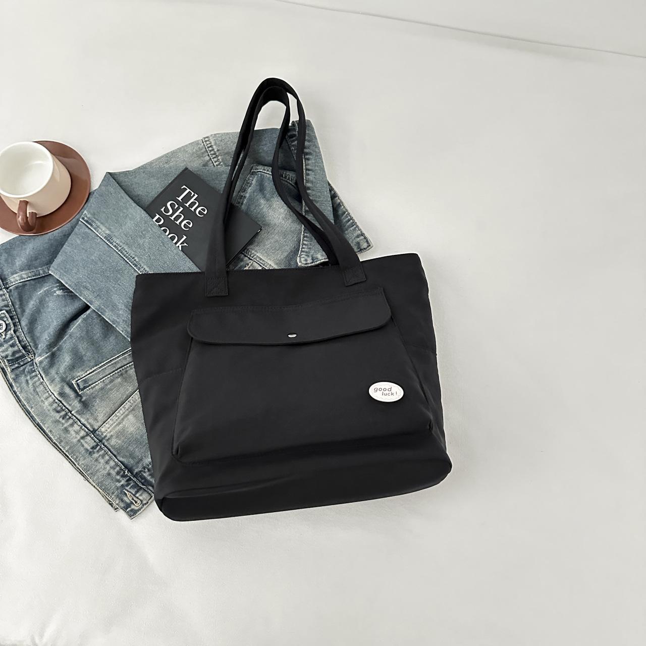 Женская сумка-тоут большой вместимости студенческая сумка через плечо из нейлоновой ткани повседневная сумка чёрный 1509₽