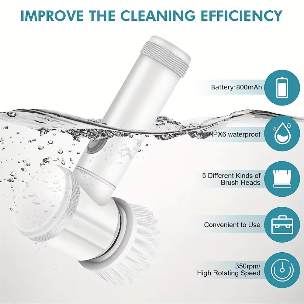 New Electric Cleaning Brush Power Spin Scrubber Bathroom Wash Brush Kitchen Cleaning Tool Adapter 5 Replaceable Brush Head Tool