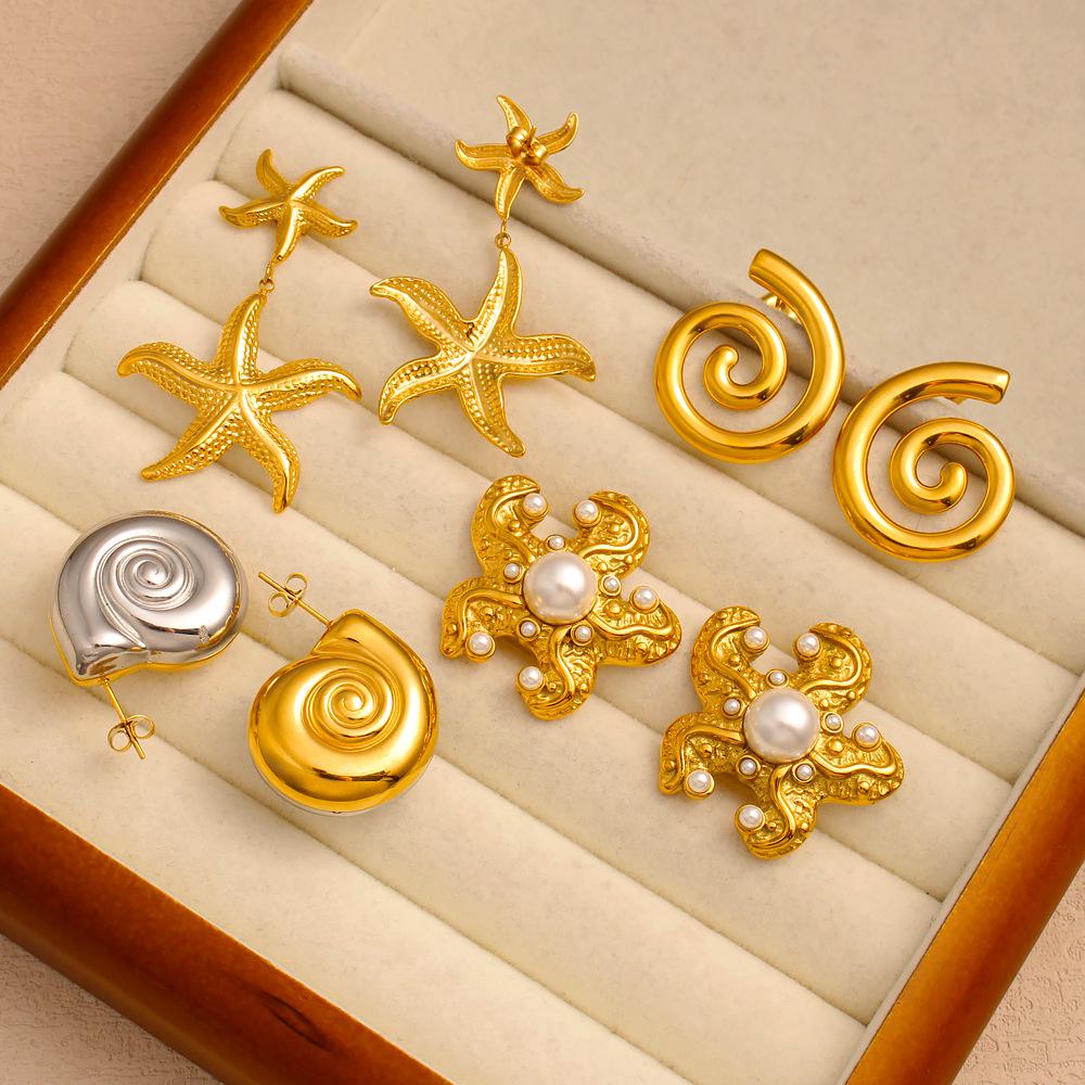 Sommer-Ozean-Serie: 18K Gold Edelstahl Muschel Ohrstecker - Damen Mehrere Stile