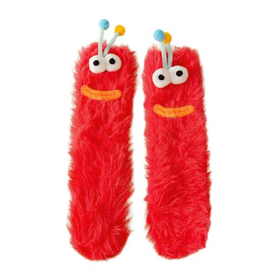 Urocze Puszyste Skarpety Przytulne Ciepłe Miękkie Skarpety z Dużymi Oczami Długowłose Zabawne