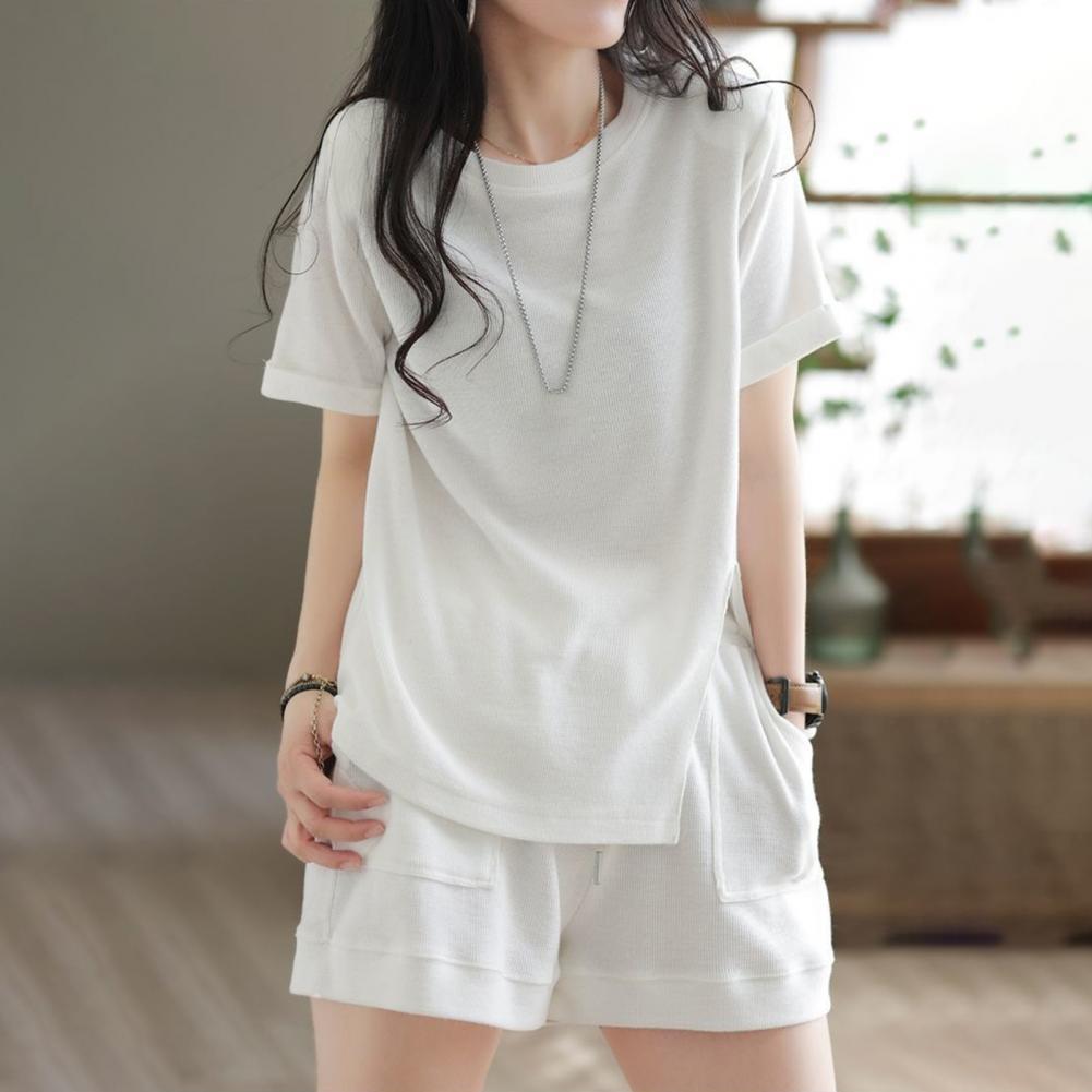 

Fashion Sports Shorts Lint Free Dress-up Non-Fading Women Loose Shirt with Shorts Two-piece Suit Short Sleeve Wide Leg 4XL
