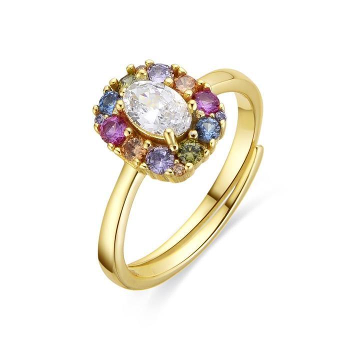 Bague - LUXENTER - Mezay - Argent sterling 925 - Zircone multicolore - Or jaune 18 carats