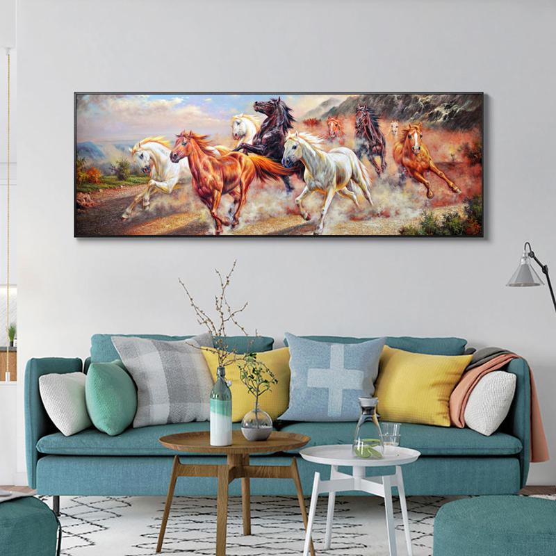 Traditional Chinese Running Horses Oil Painting On Canvas Posters and Prints Wall Art Pictures for Living Room Home Decoration