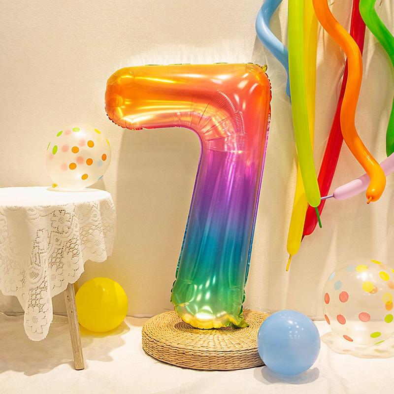 40" Rainbow Gradient Number Balloons for Kids' Birthday Party Photo Props