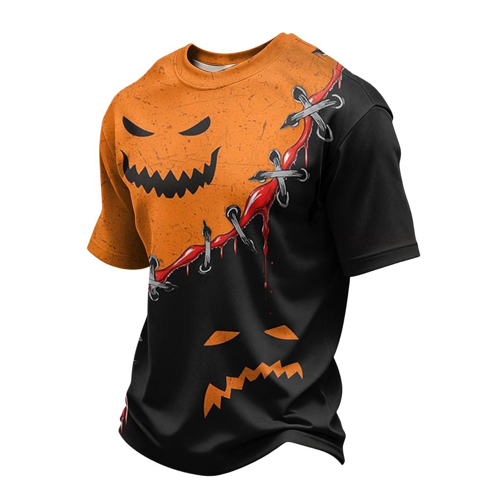 Men's Casual Printed Crew Neck Lightweight Breathable Short Sleeve Top Halloween Themed Graphic Tee for Everyday Wear