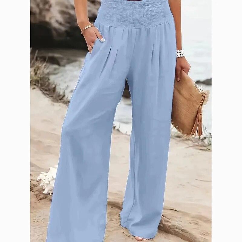 Dorywczo wysokiej talii spodnie szerokie nogawki damskie wygodne jednolite, luźne, workowate spodnie kobieta moda eleganckie kieszenie proste spodnie 30768
