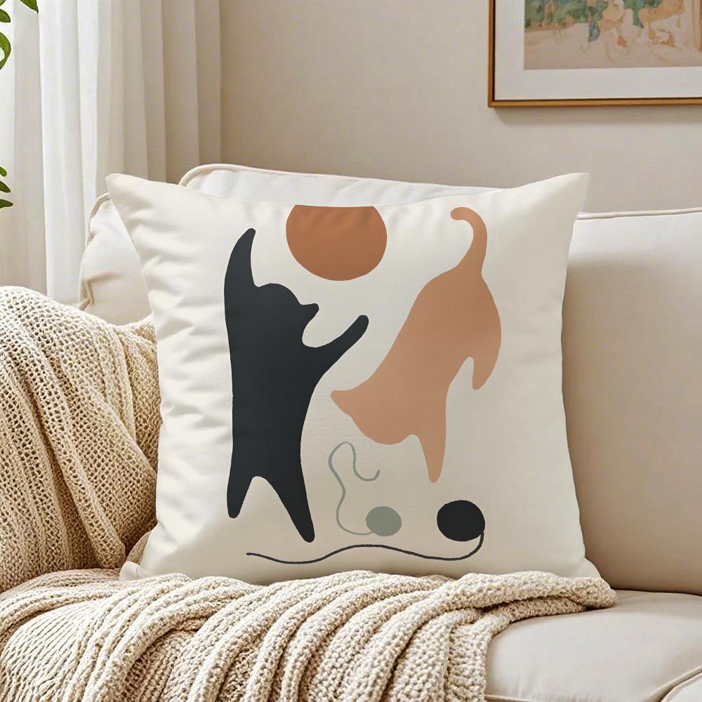 Minimal Casual Simple And Stylish Green Cat Cushion Cover Washable Linen Pillowcase Soft For Daily Sofa Bed Home Room Decor