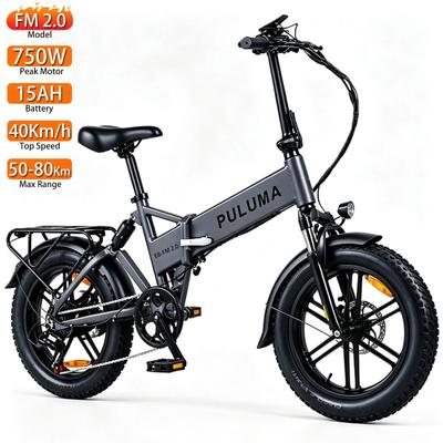 Skládací elektrické kolo Puluma FM 2.0 Špičkový motor 750 W 20" Tlusté pneumatiky Plně odpružené Elektrické kolo pro dospělé 48V 15Ah Dvojité kotoučové brzdy 7 rychlostí
