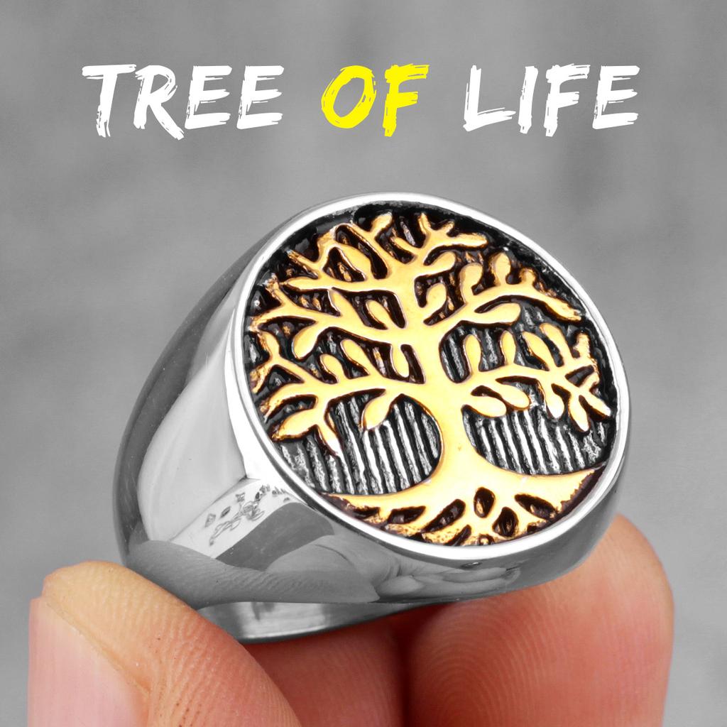 Tree of Life Amulet Stainless Steel Mens Rings Simple Elegant Charm for Male Boyfriend Biker Jewelry Creativity Gift