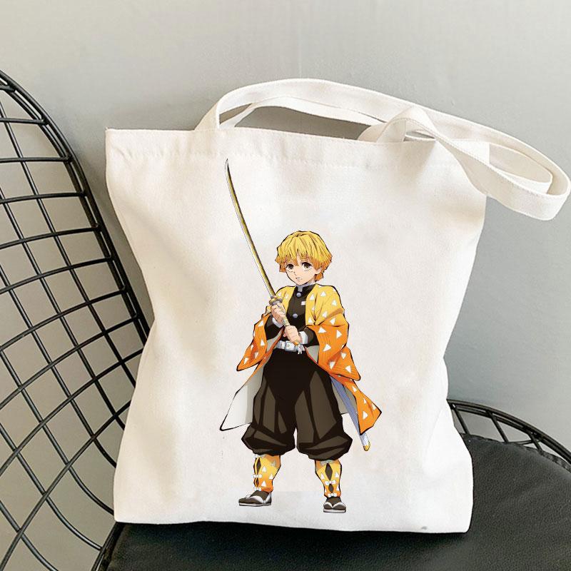 Japanischer Anime Dämon Slayer Bedruckte Stoffhandtasche Tote Travel Eco Shopping Frau Shopper Klappstrand Schulter Canva Designer
